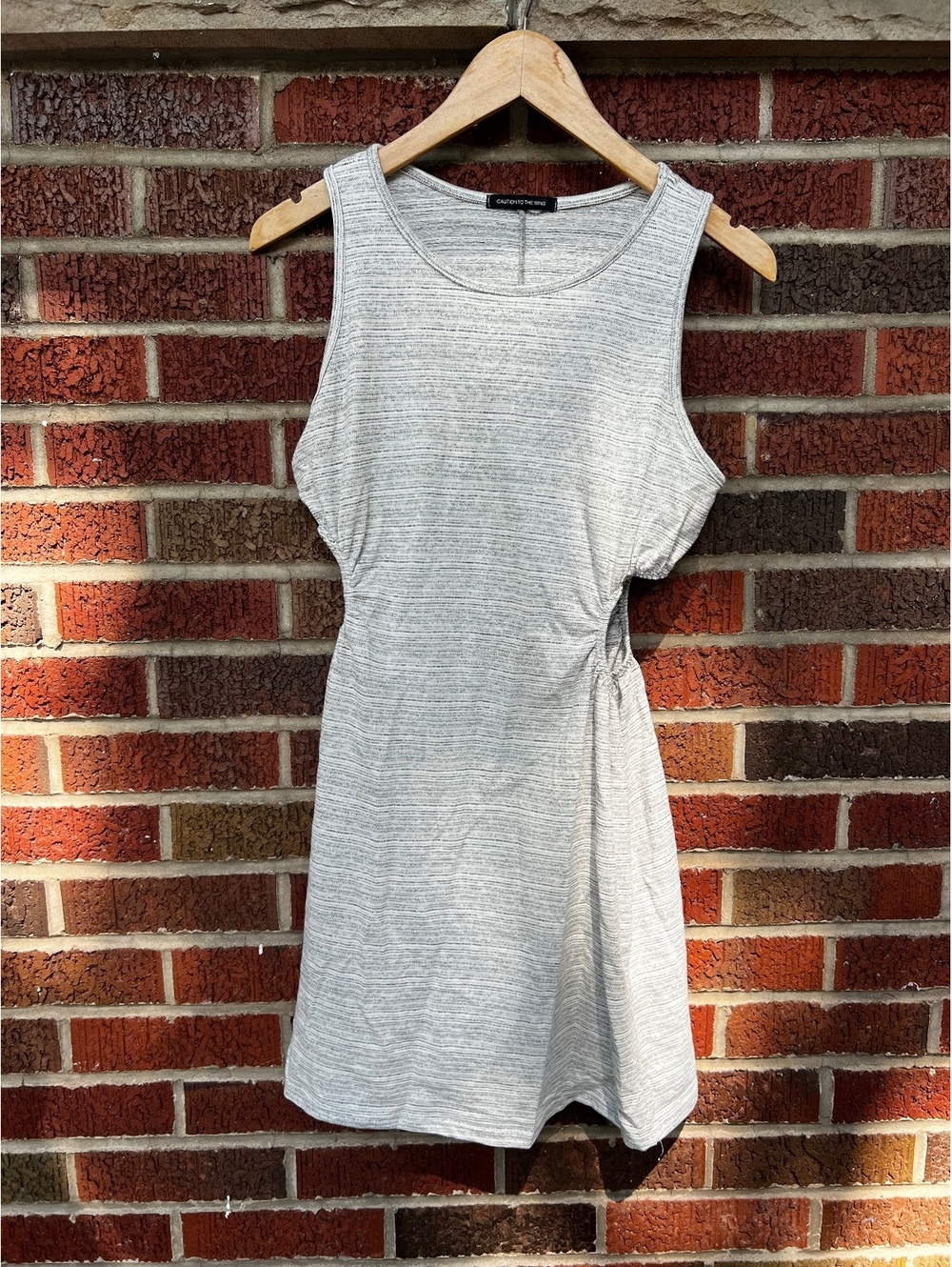 Caution to the Wind Gray and White Striped Side Cut Out Sleeveless Mini Dress